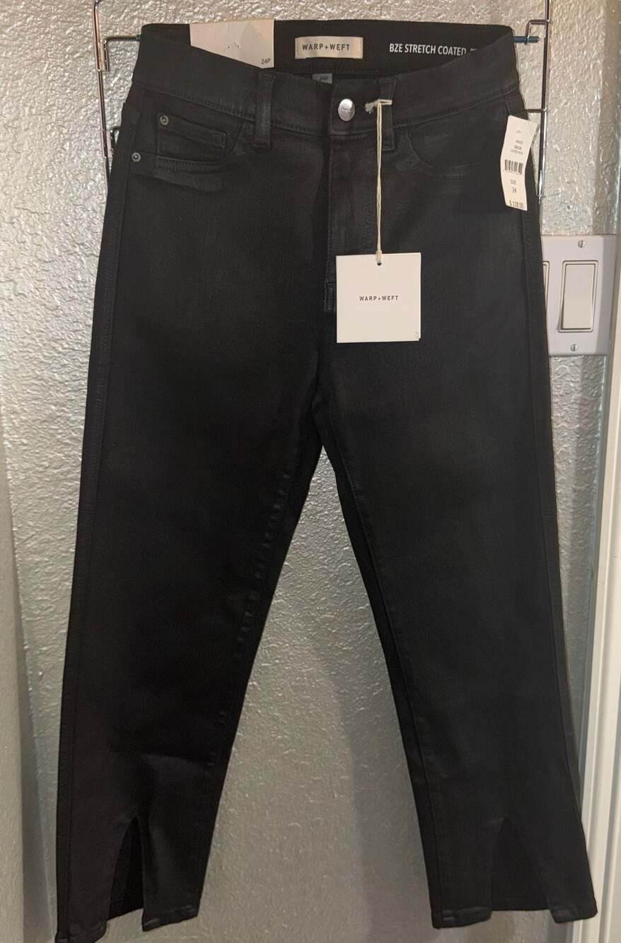 Warp+Weft BZE Stretch Coated Slim Straight Pants Coated Noir Size 24P